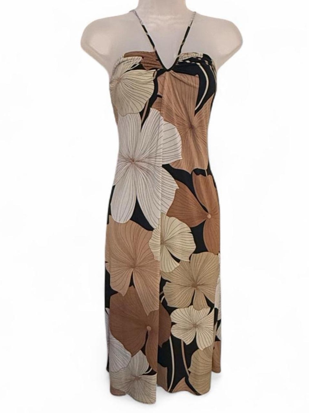 BCBGMaxAzria Brown, Black & Cream Floral Slip Midi Dress